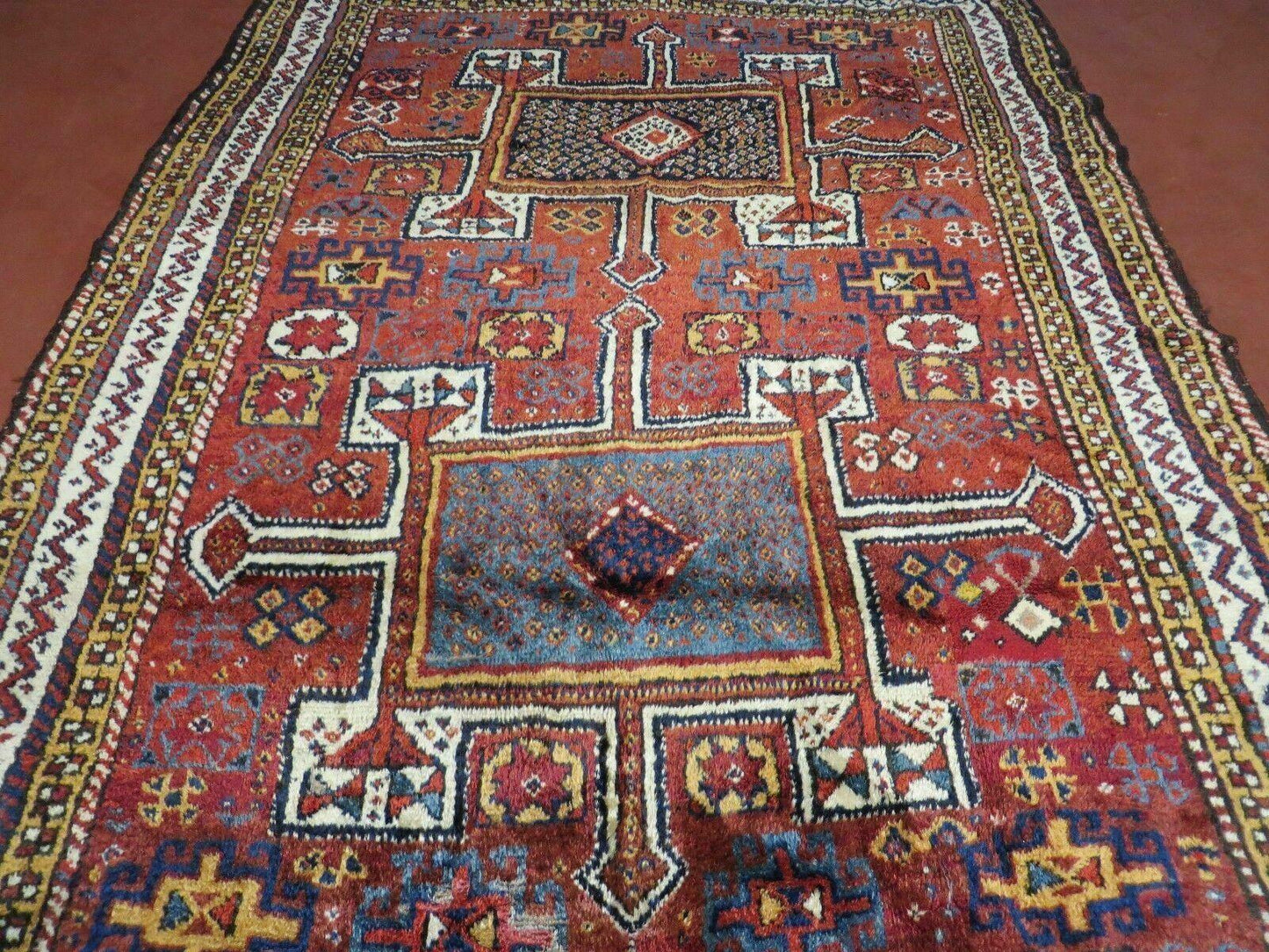 USED Antique Moroccan Runner Rug 4x9, Wide Runner, Hand Knotted Tribal Oriental Carpet, Hallway Rug, Geometric Medallions, Red, Bohemian Rug Nice