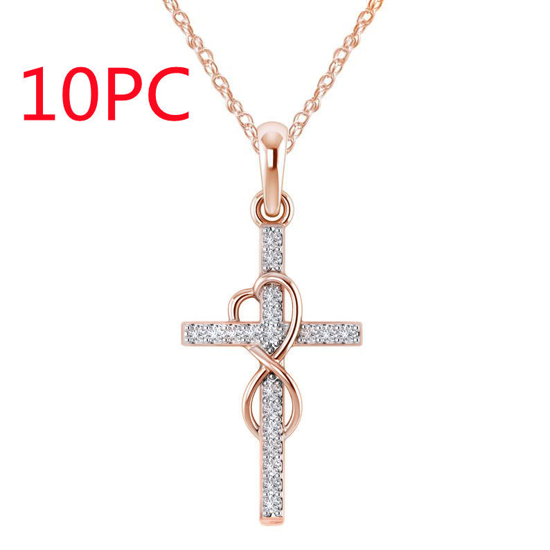New Alloy Pendant With Diamond And Eight-character Cross Necklace