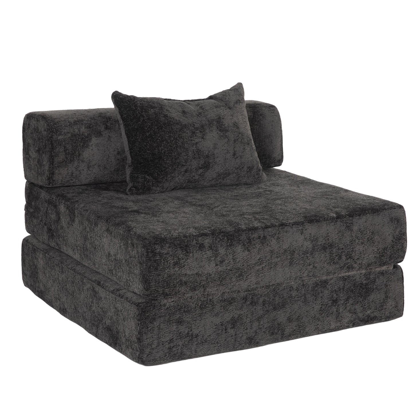 NEW Compression Black Chenille Fabric Convertible Single Seater Boneless Modular Sectional Sofa with Fixed-Shape Frame