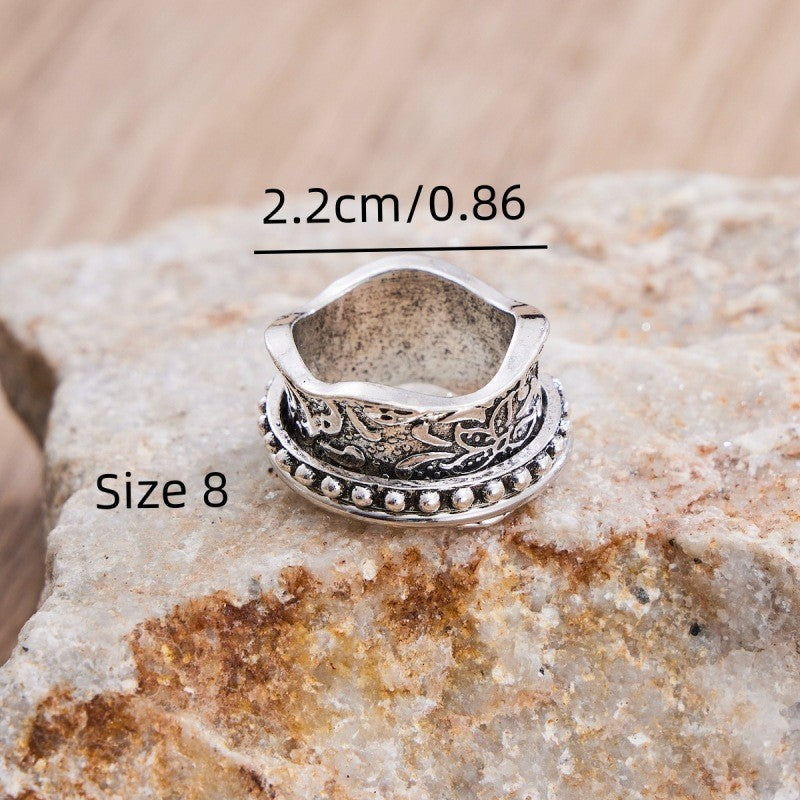 NEW Carved Decompression Rotatable Wide Face Ring Retro