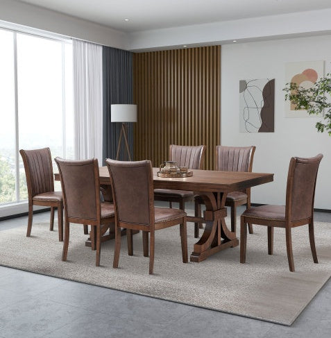 NEW 78.74 Rectangular Rubber Wood Dining Table For 6-8 With Wooden Trestle Pedestal Base Mid Century Modern Kitchen Wooden Table Dinner Table For Dining Room, Living Room ,OAK
