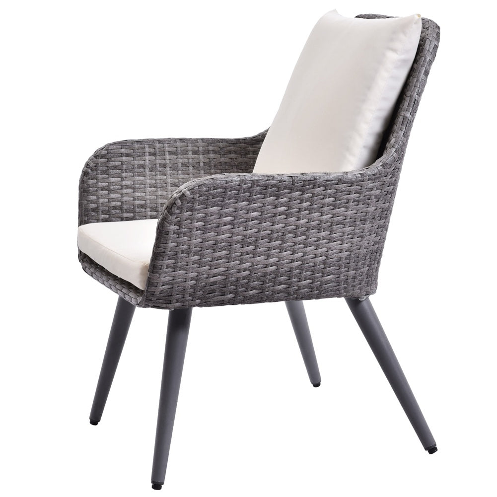 NEW Outdoor Wicker Dining Chair Rattan Accent Chair with Beige Cushion Patio Garden Furniture