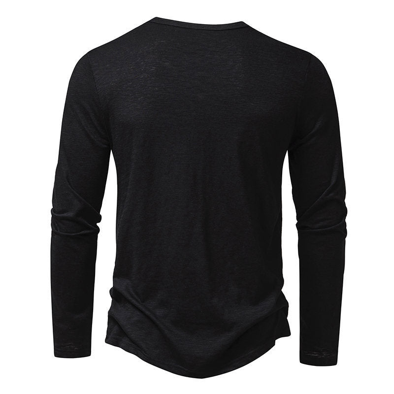 New Men's Long-sleeved T-shirt Fashion Casual Solid Color Pullover Button Top Autumn And Spring Clothing