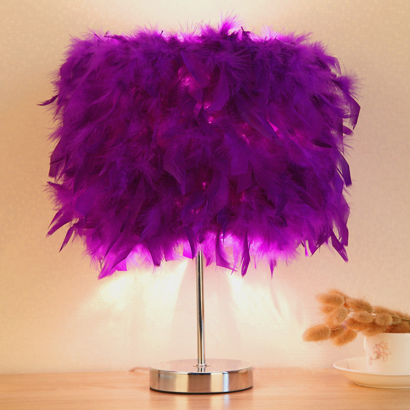 NEW Cute Bedroom Feather Shade Girly Night Light Lamp Fixture