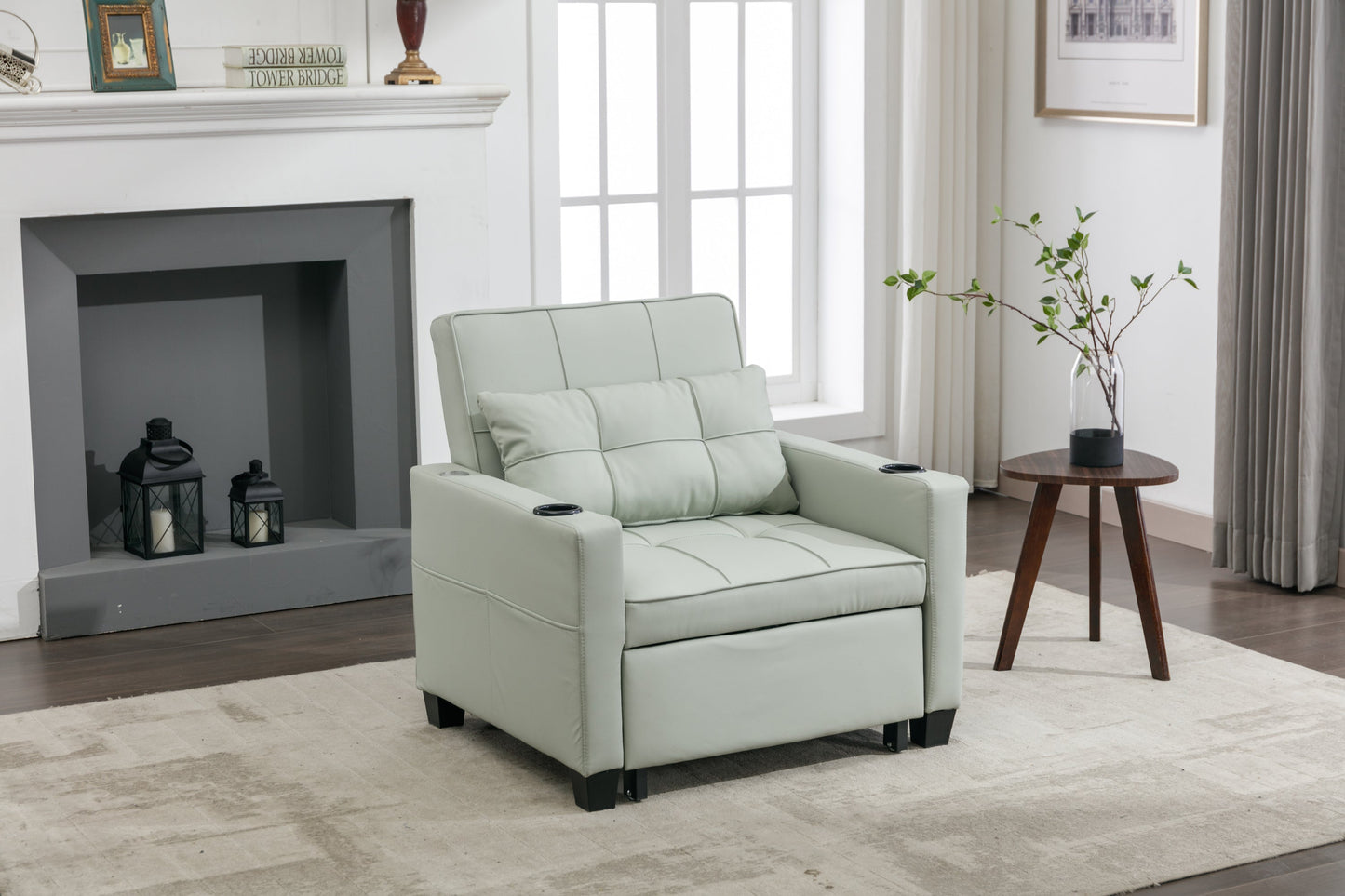 New Green Leather Futon 3-in-1 Pull Out Sleeper Chair