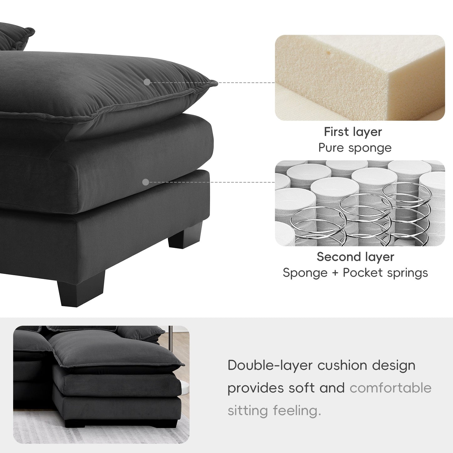 New Modern U-shaped 6-seat Upholstered Sleeper Sofa with Chaise Lounge