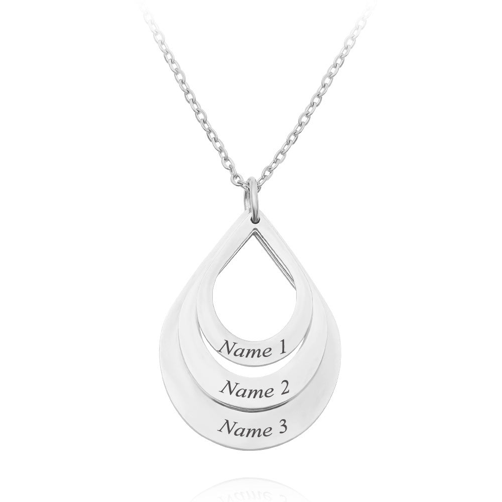 New Customized 3 Water Droplet Engraving Name Stainless Steel Jewelry Pendant Necklaces For Women Personalized Gift