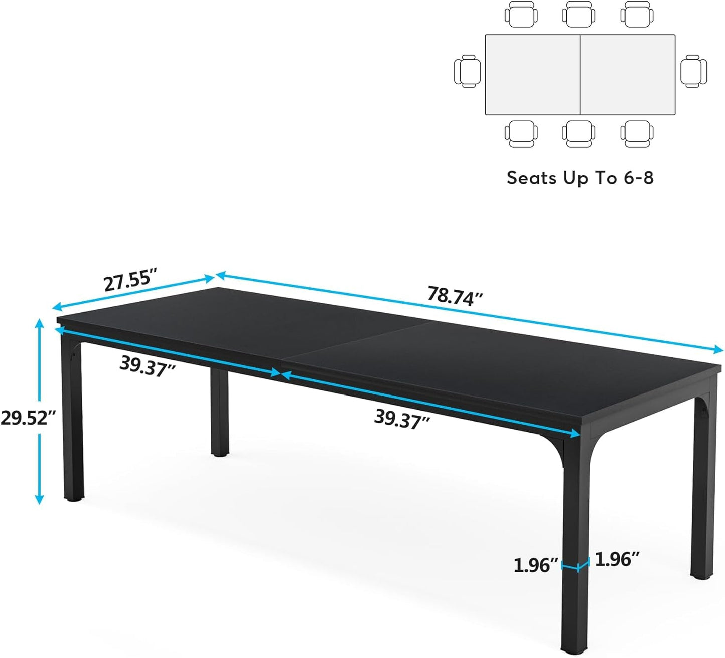 NEW Black 78 Inch Rectangle Dining Table For 6 To 8 People