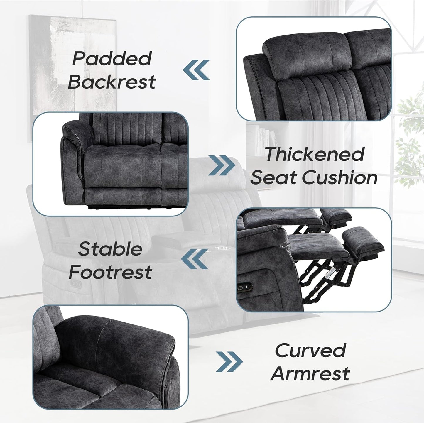 NEW Zero Gravity Power Reclining Sofa Grey With USB Ports