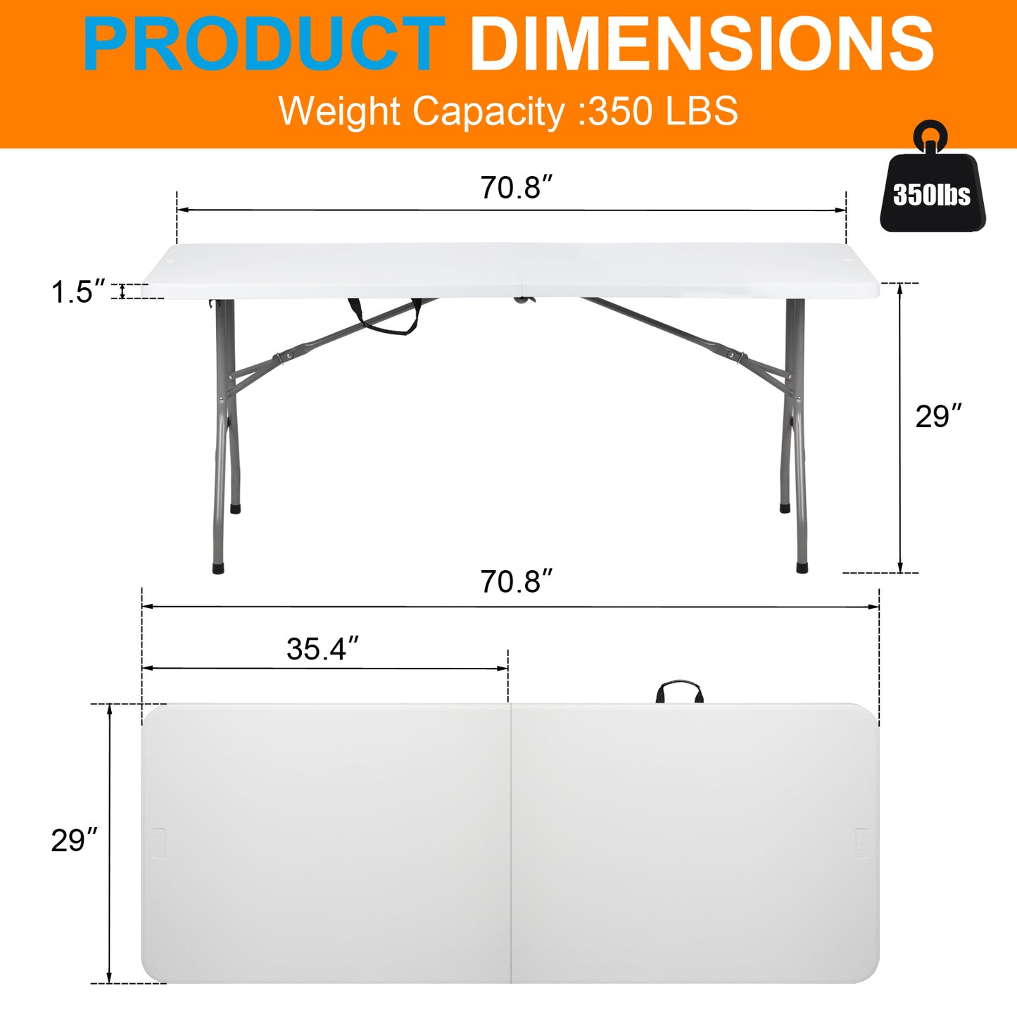 NEW 6’ Indoor Outdoor White Lightweight Plastic Folding Rectangular Table