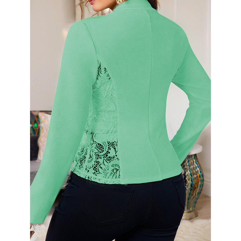 New Women's Casual Lace Contrast Open Front Cardigan Jacket Long Sleeve Work Office Suit
