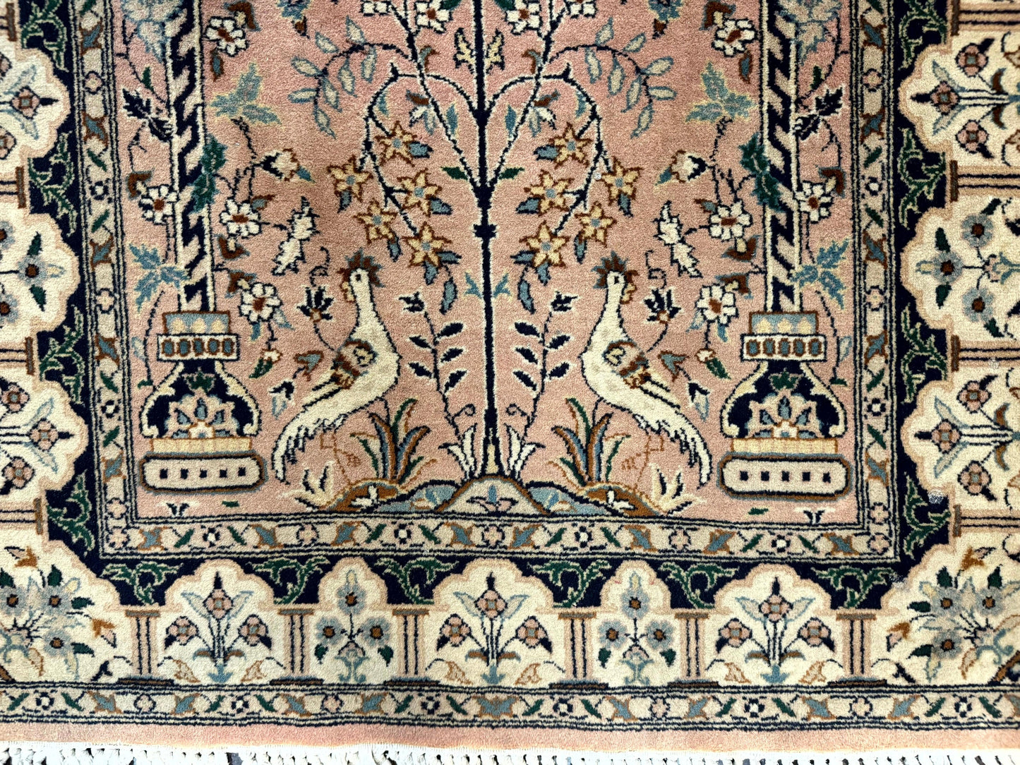 USED Small Tree of Life Prayer Rug, Pak Persian Rug 2.7 x 4, , Birds, Lantern, Handmade Vintage Fine 260 KPSI