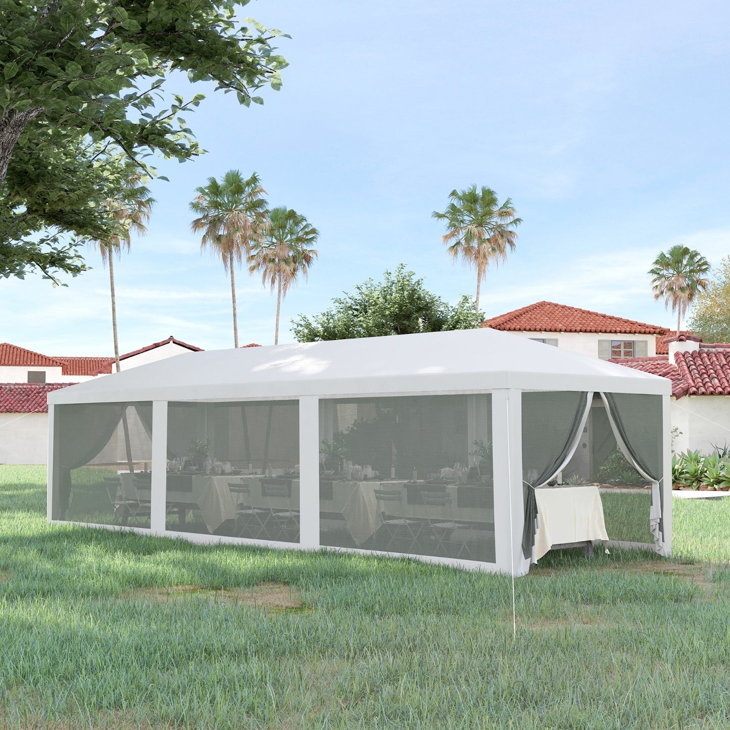 NEW Outsunny 10' X 28' Party Tent Canopy, Outdoor Event Shelter Gazebo With 8 Removable Mesh Sidewalls,