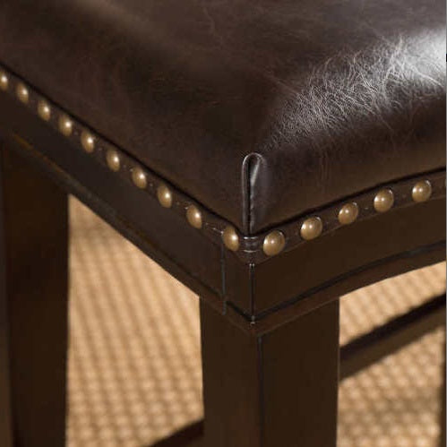 NEW Contemporary Upholstered Saddle Counter Stool with Nail Head Trim Dark Brown Chair
