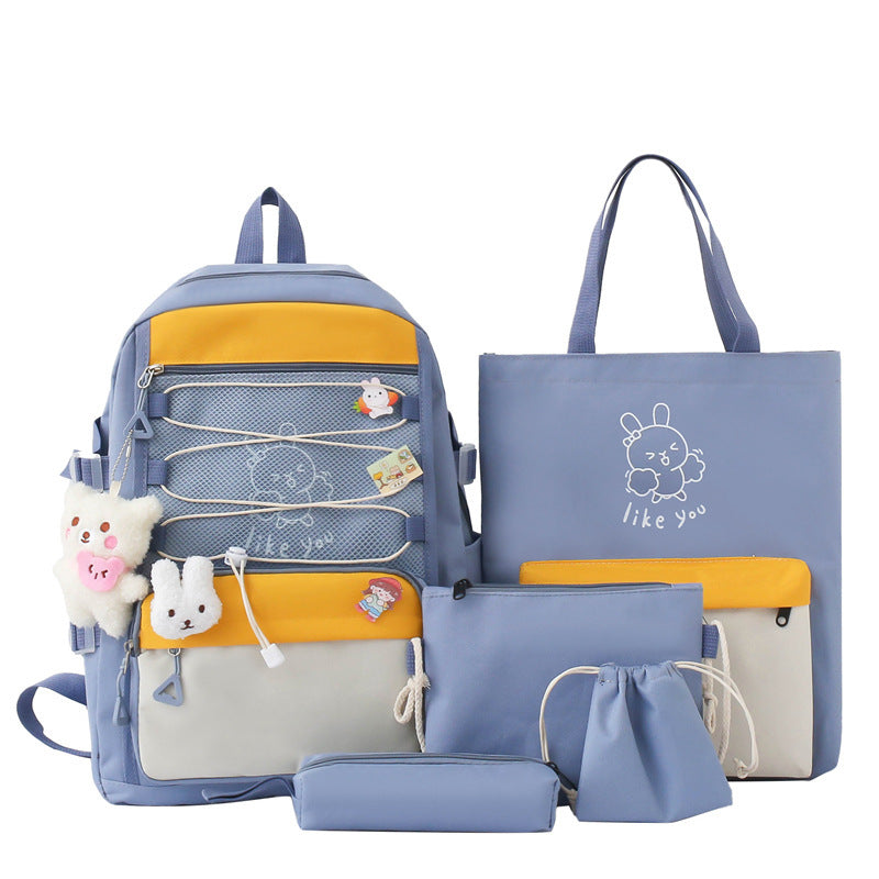 New Backpack Lightweight And Large Capacity Student Schoolbag Four-piece Set