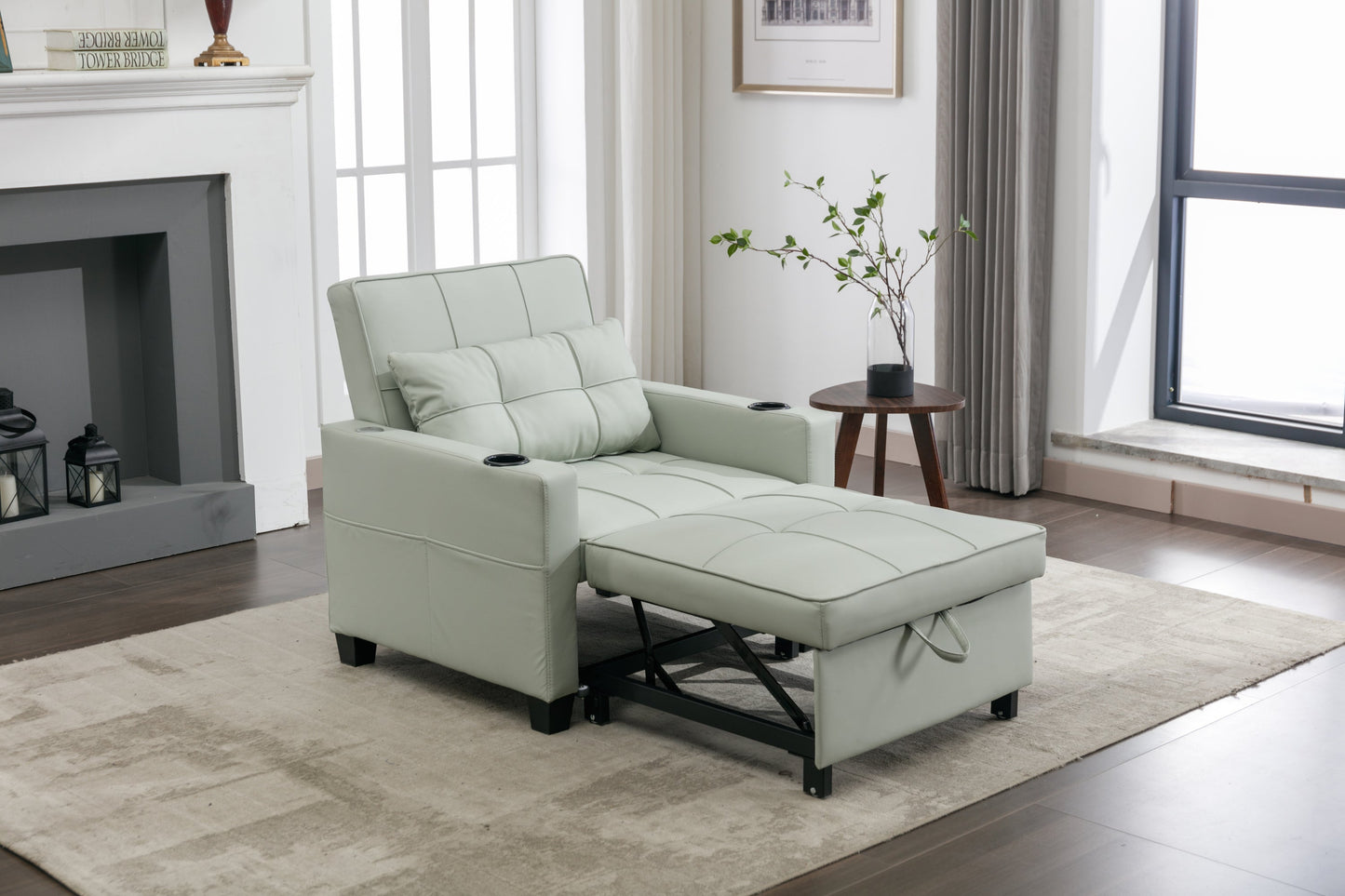 New Green Leather Futon 3-in-1 Pull Out Sleeper Chair