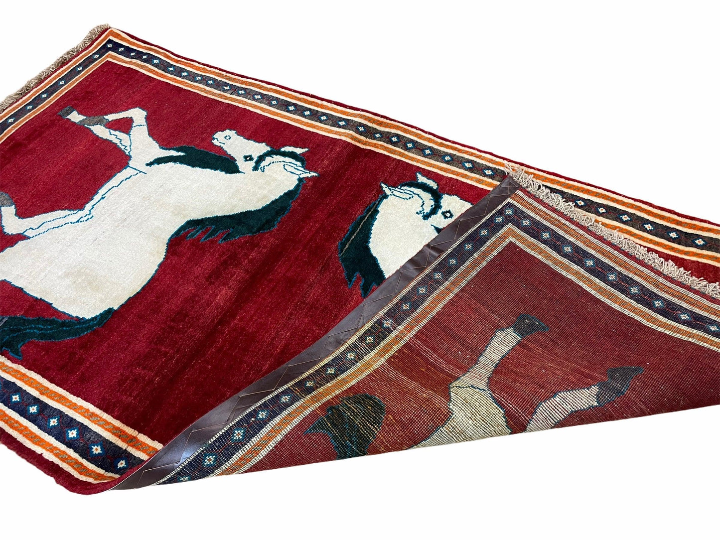 USED 3.5 X 6 Handmade Hand-Knotted New Vintage Rug Quality Wool White Horses Red