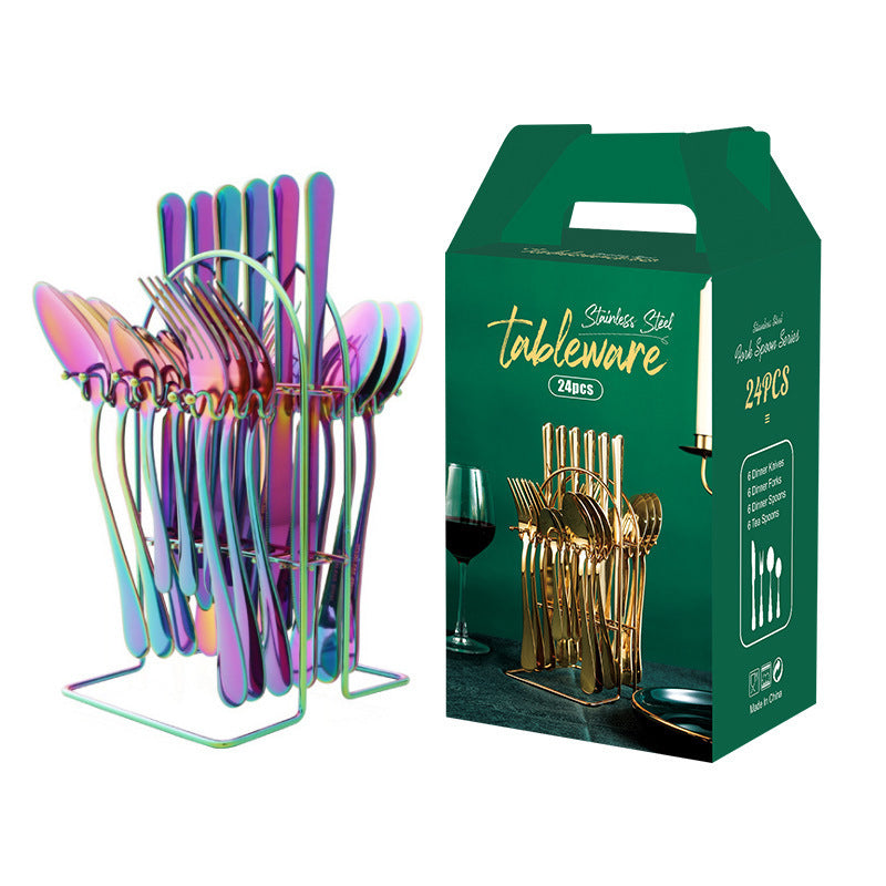 NEW Gold Dinnerware Set Stainless Steel Tableware Set Knife Fork Spoon Luxury Cutlery Set With Storage Rack Dishwasher