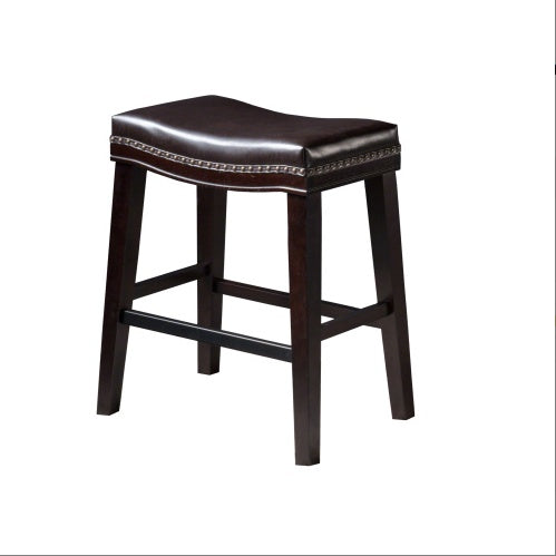 NEW Contemporary Upholstered Saddle Counter Stool with Nail Head Trim Dark Brown Chair