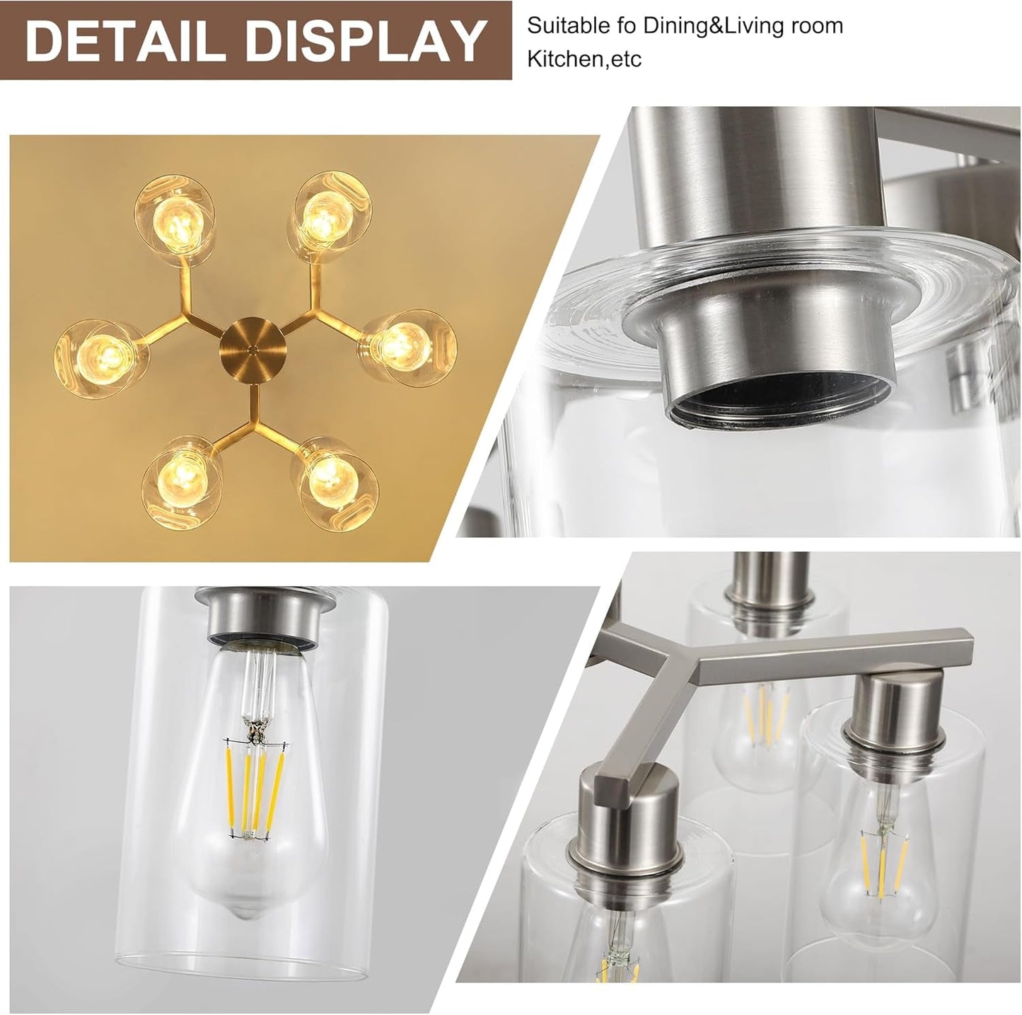 NEW 6 Light Farmhouse Brushed Nickel Pendant Chandelier