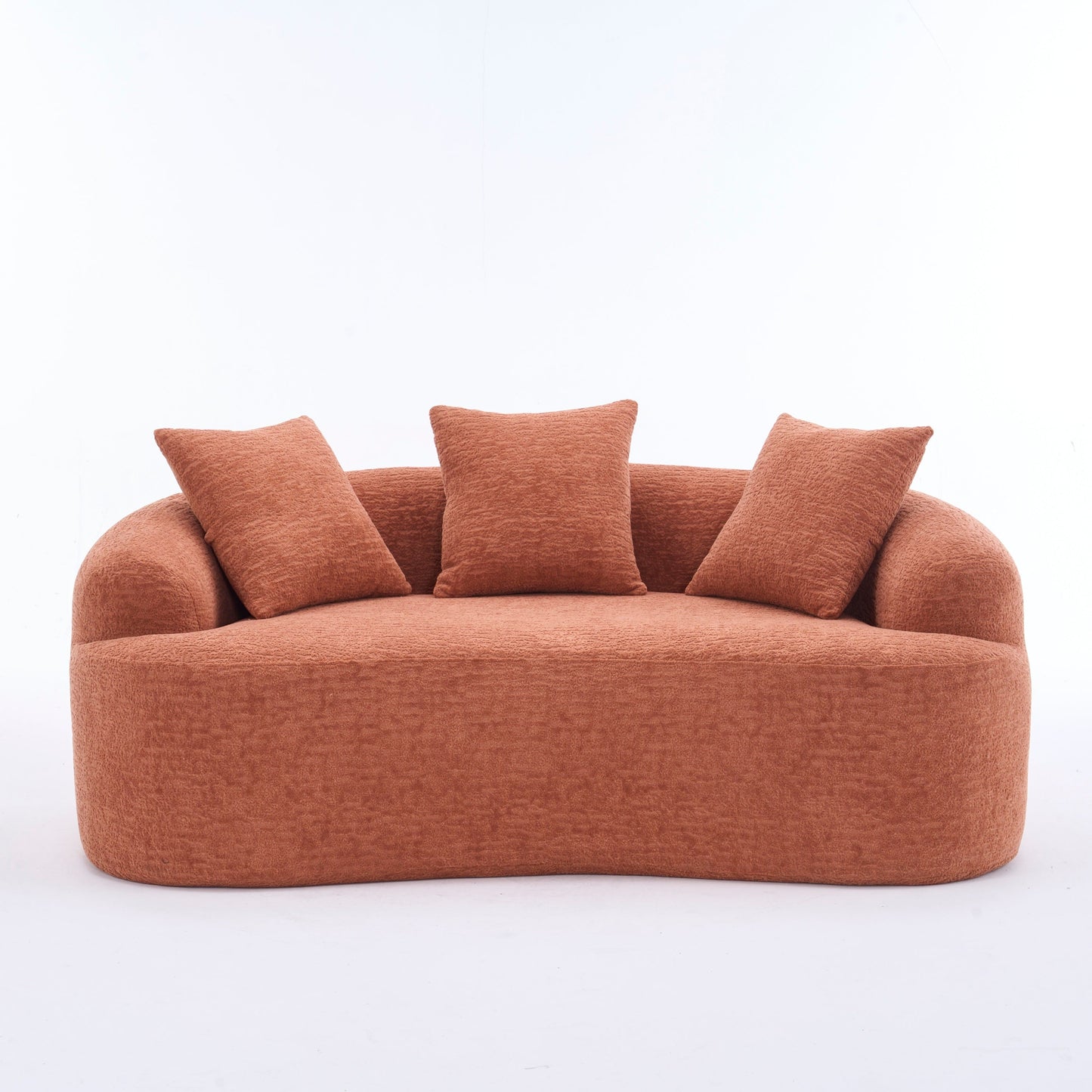 NEW LY-025S Coral Curved Loveseat Compressed Chenille Small Sofa with 3 Pillows