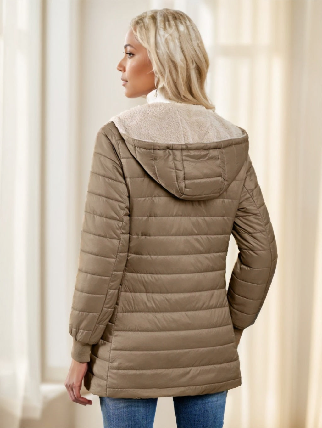 NEW Aveloria Modichic Casual Versatile Solid Color Fleece Hooded Padded Padded Coat