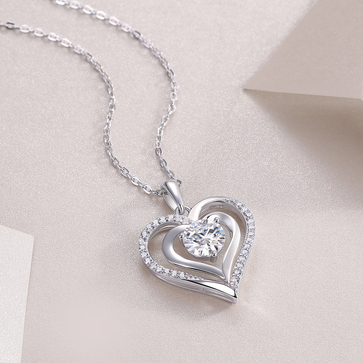 NEW Heart to Heart Luxury Fashion Diamond Pendant Necklace Set with Mosan Diamond Silver Ornaments