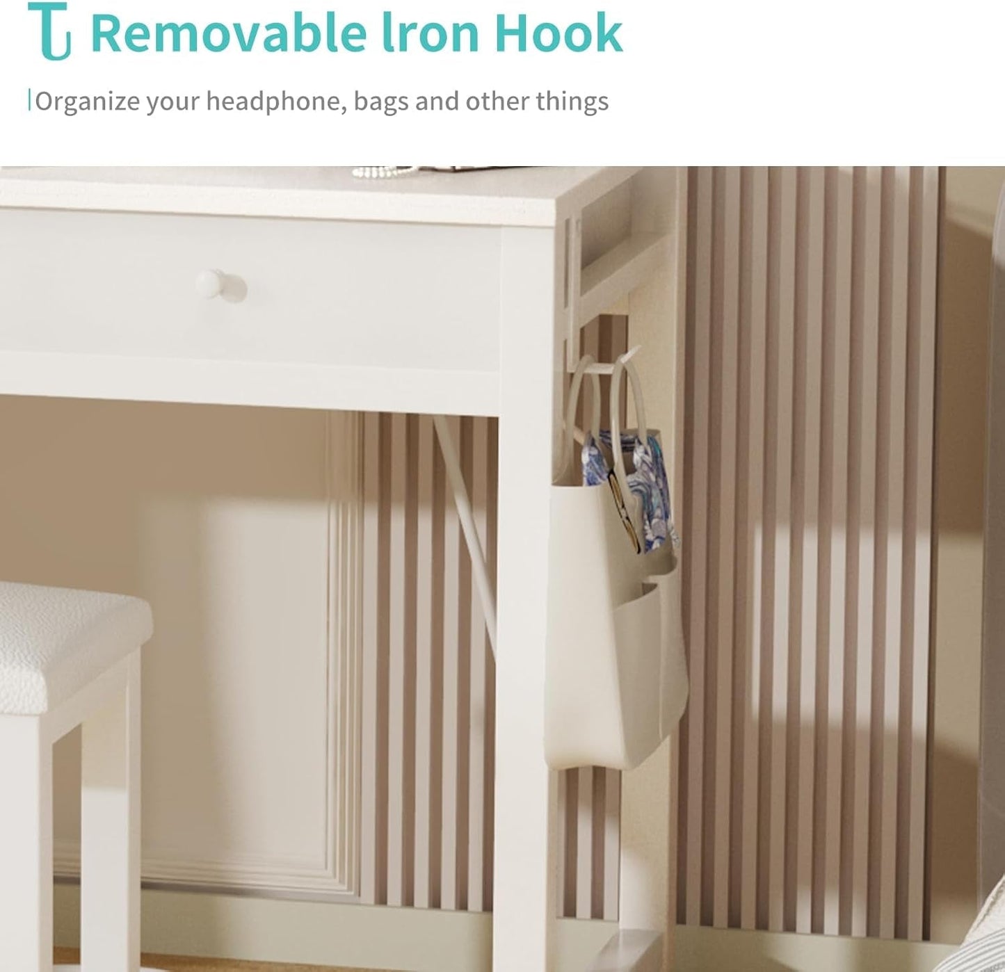 NEW 32 Inch White Vanity Desk With LED Mirror And Power Outlets