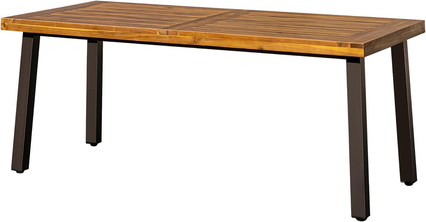 NEW Acacia Wood Dining Table For 6 With Iron Legs IndoorOutdoor