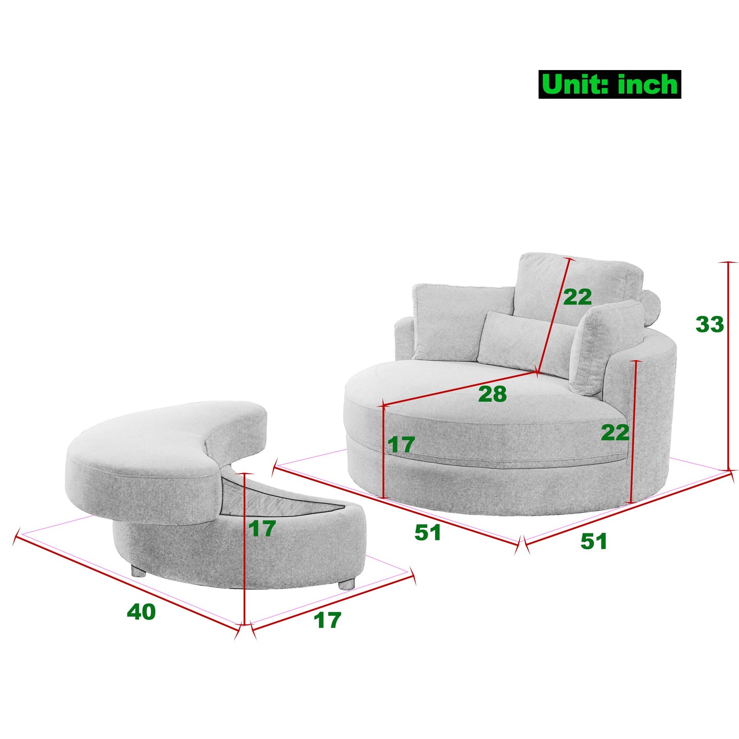 NEW Welike Linen Fabric Swivel Accent Barrel Modern Sofa Lounge Club Big Round Chair with Storage Ottoman and Pillows