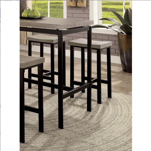 NEW 5 Pc Counter Height Table Set Two Tone Design Black Gray Dining Chairs Sturdy Metal Construction PVC Plastic Top Dining Room Furniture