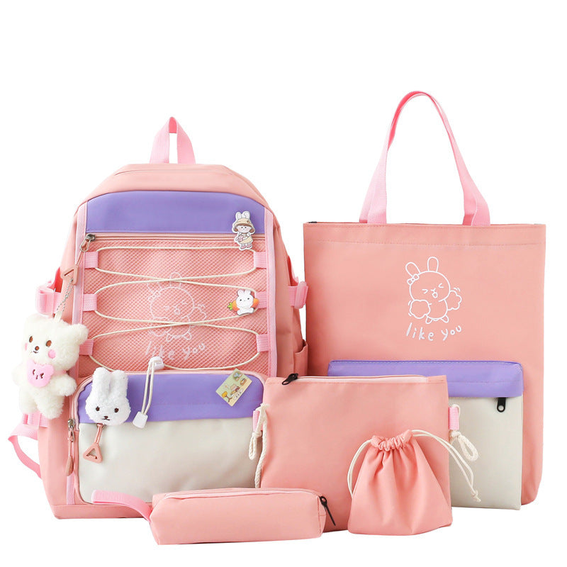 New Backpack Lightweight And Large Capacity Student Schoolbag Four-piece Set