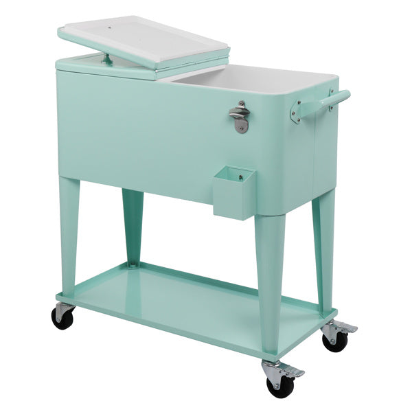 NEW Mint Green 80 QT Freezer Insulation Trolley Rectangular Plastic Stainless Steel Box Cooler Wheeled Cart
