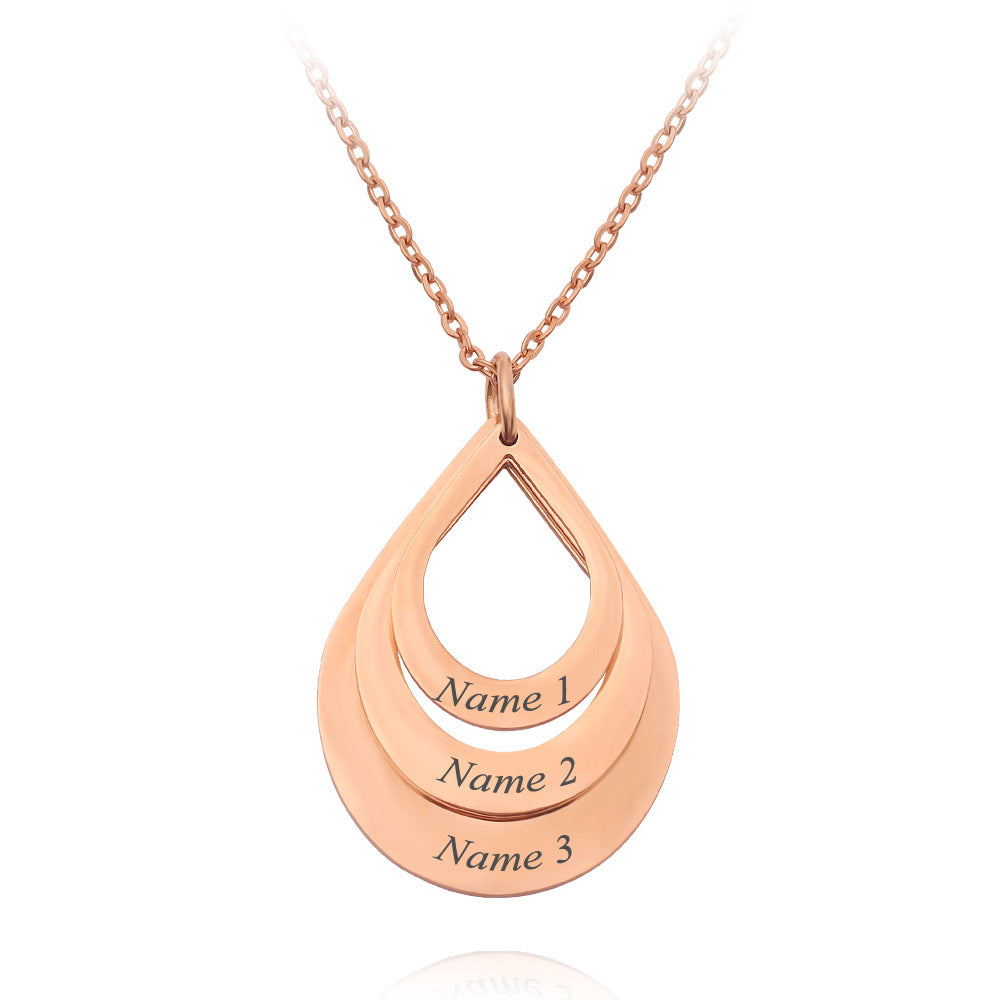 New Customized 3 Water Droplet Engraving Name Stainless Steel Jewelry Pendant Necklaces For Women Personalized Gift