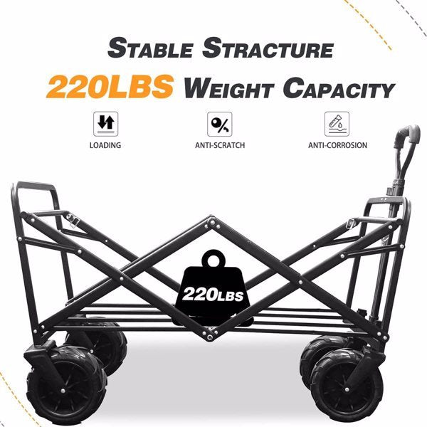 NEW Foldable Heavy Duty 220lb ATV Outdoor Folding Universal Wheel Adjustable Handle Shopping Blue Wagon Cart