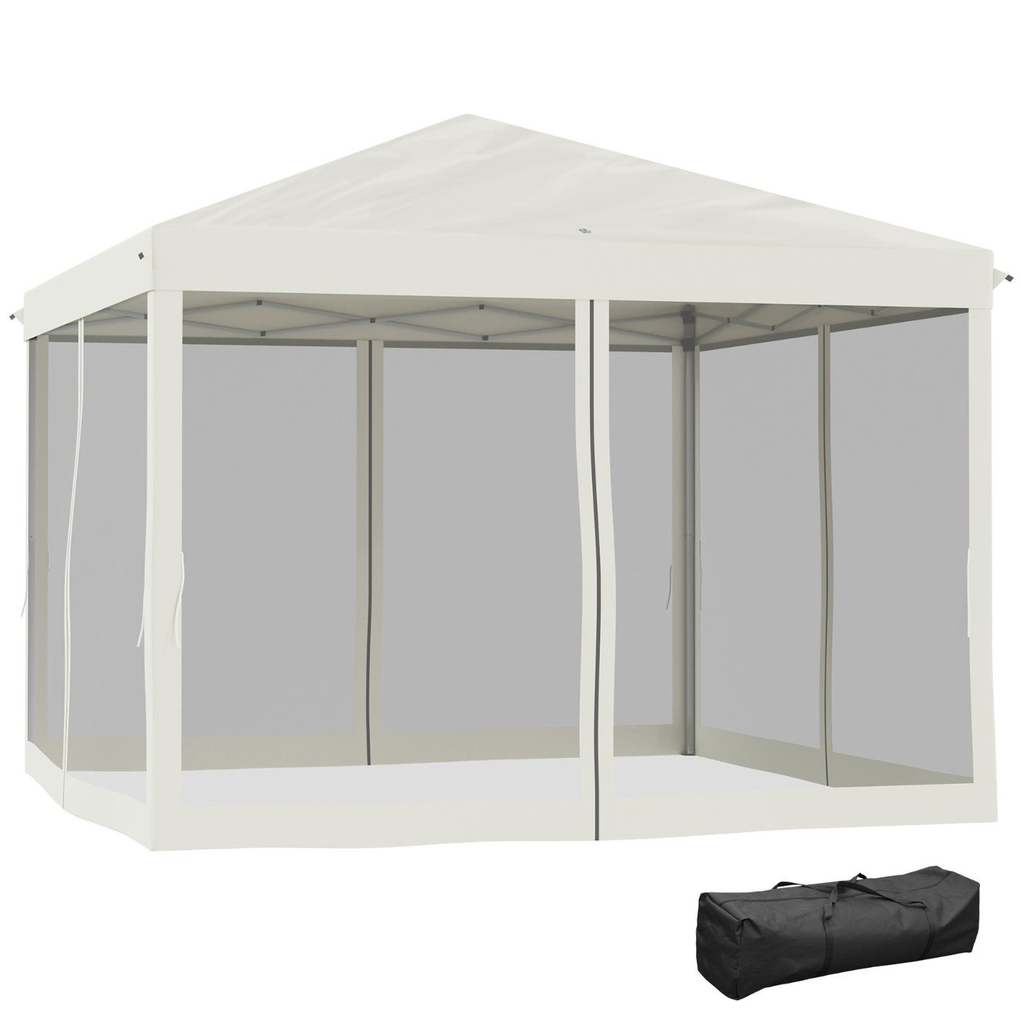 NEW Outsunny 10' X 10' Pop Up Canopy Tent With Netting, Instant Gazebo, Ez Up Screen House Room With Car