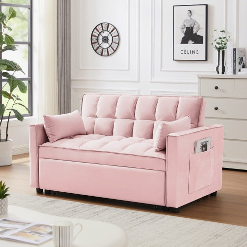 NEW Modern Velvet Loveseat Futon Sofa Couch W Pullout Bed, Small Love Seat Lounge Sofa W Reclining Backrest, Toss Pillows, Pockets Furniture For Living Room,3 In 1 Convertible Sleeper Sofa Bed