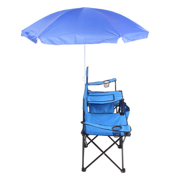 NEW Blue Outdoor Portable 2 Seat Beach Fishing Folding Chair With Umbrella