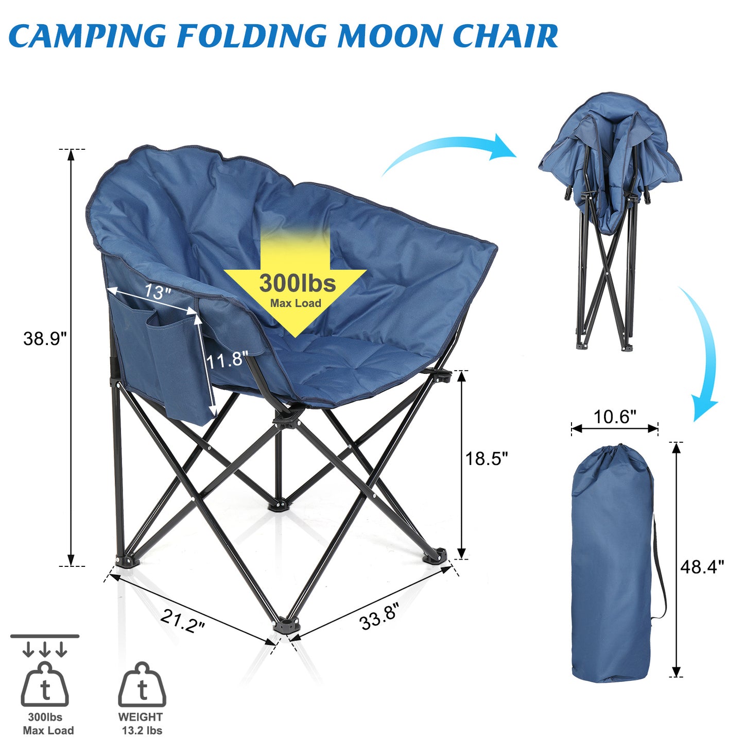 NEW Blue Folding 300lb Steel Frame Portable Camping Moon Chair