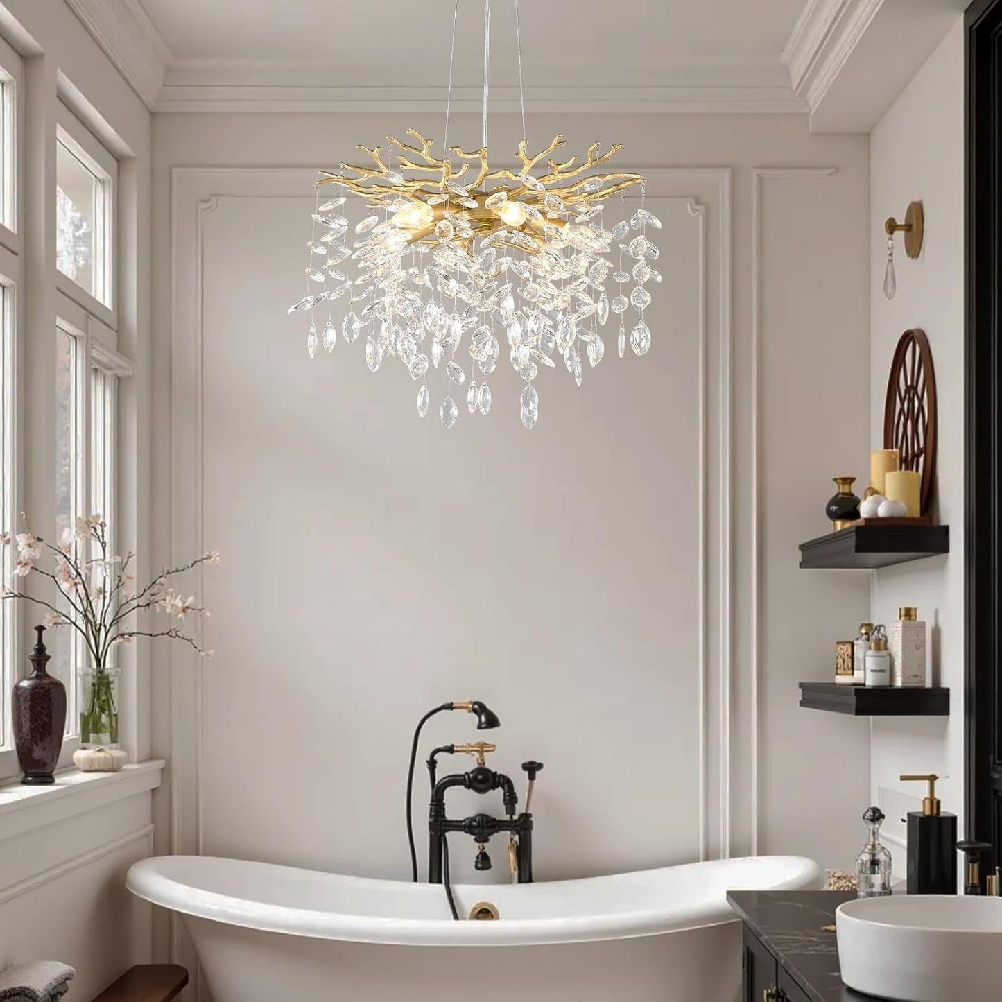 NEW Gold Crystal Tree Branch Chandelier 18 Inch K9 Crystals