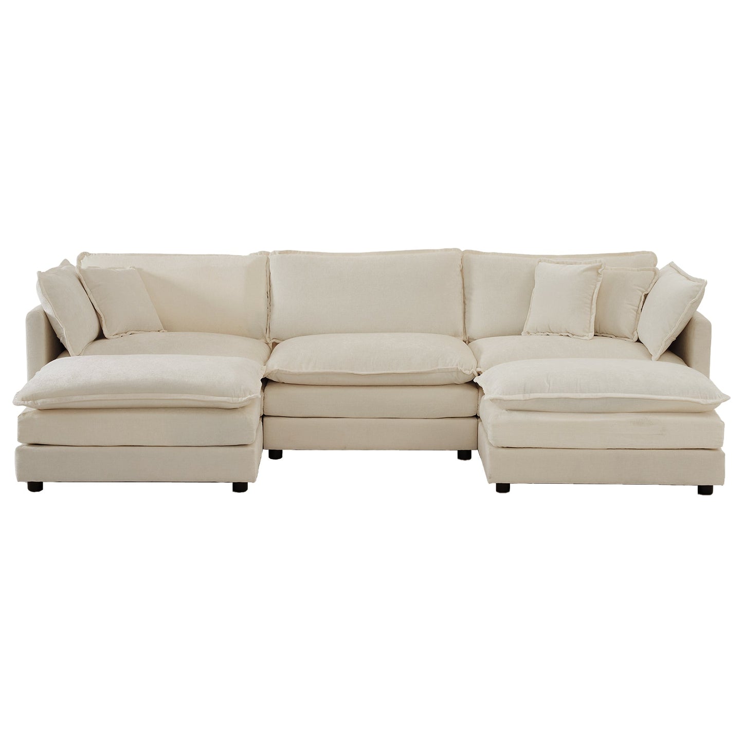 NEW U-Shaped Sectional Sofa w/Reversible Footrest, 5-Seater Convertible Corner Couch with 2 Ottomans ,Modern Minimalist Soft Sofa & Couch for Living Room , Beige Chenille