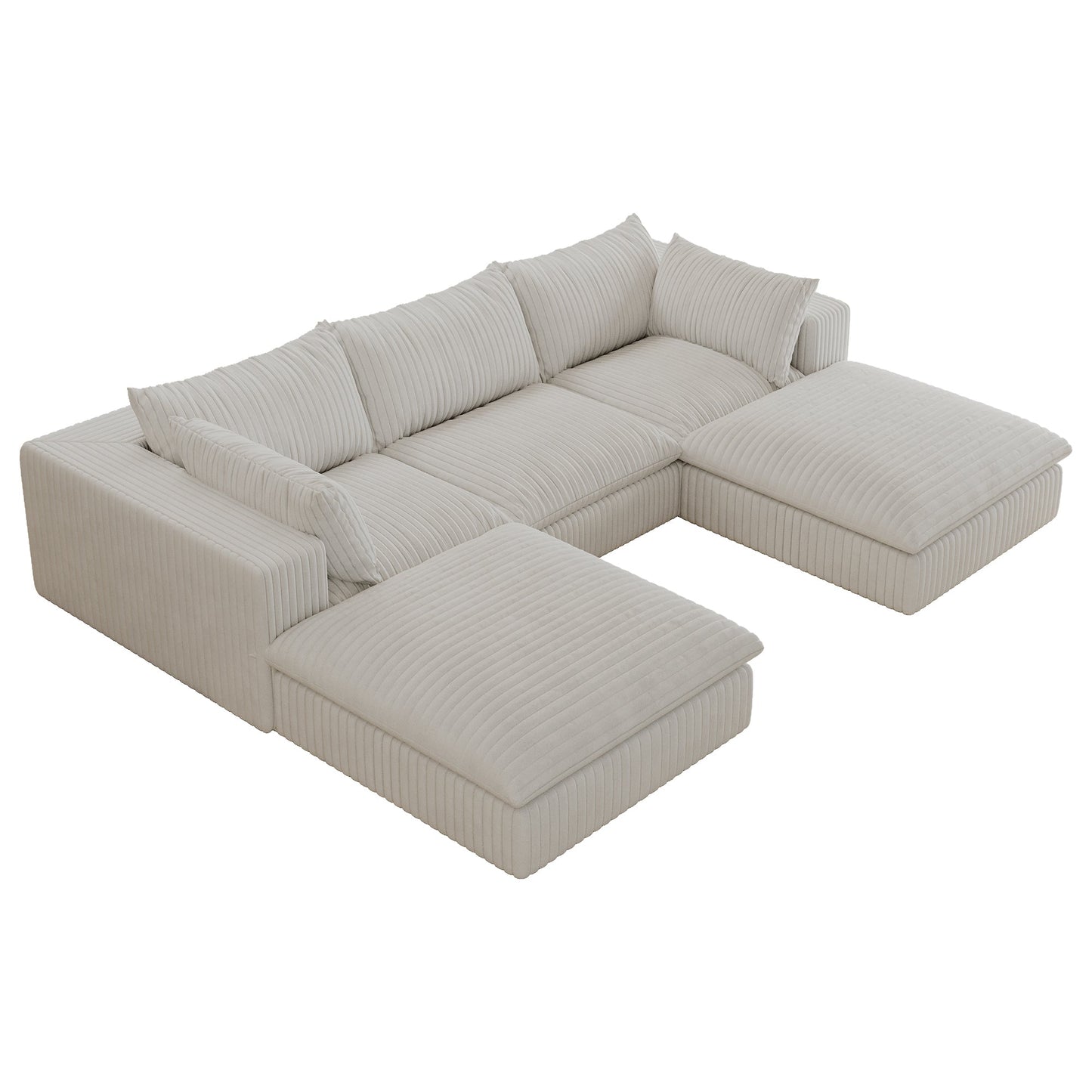 NEW 118.2' White Cloud Corduroy Fabric Deep Seat Double-layer Couch with Removable Cushion