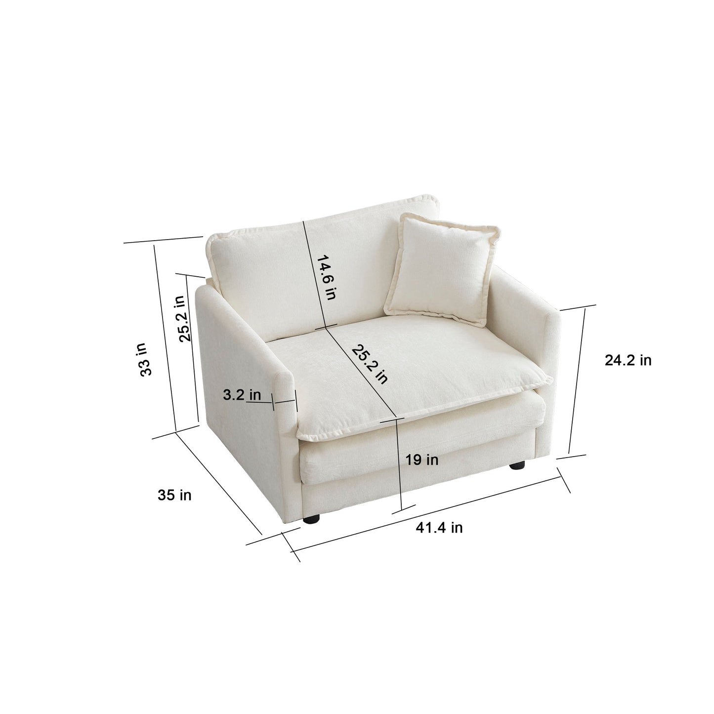 NEW White Chenille Fabric Comfy Deep Single Seat Sofa Upholstered Reading Armchair with 1 Toss Pillow
