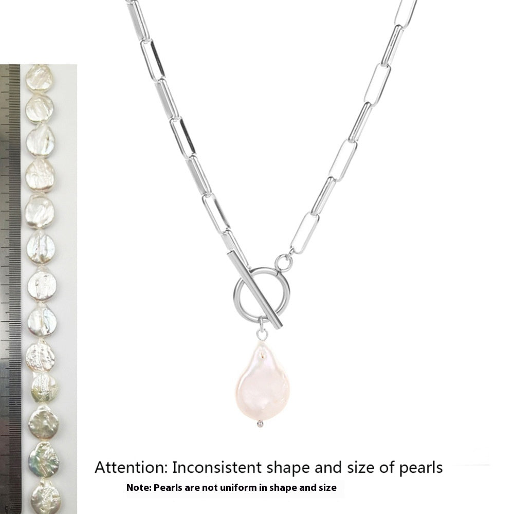 NEW 18K Gold Stainless Steel Clip Waterproof Pearl Water Drop Pendant Necklace For Women