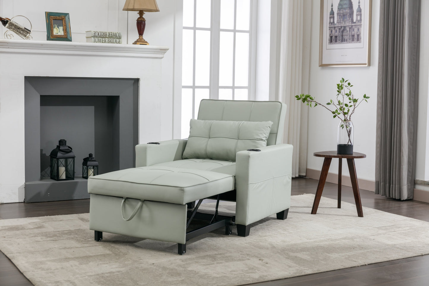 New Green Leather Futon 3-in-1 Pull Out Sleeper Chair