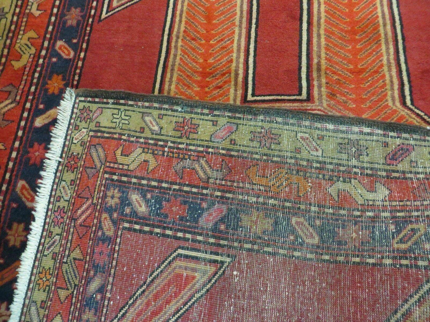 USED 4' 10" X 11' Antique Handmade Turkish Kazak Wool Rug SHIELD Hand Knotted Red
