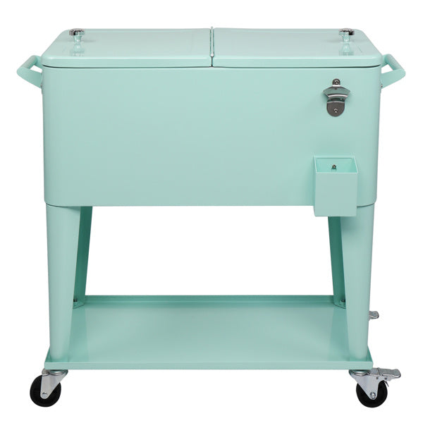 NEW Mint Green 80 QT Freezer Insulation Trolley Rectangular Plastic Stainless Steel Box Cooler Wheeled Cart