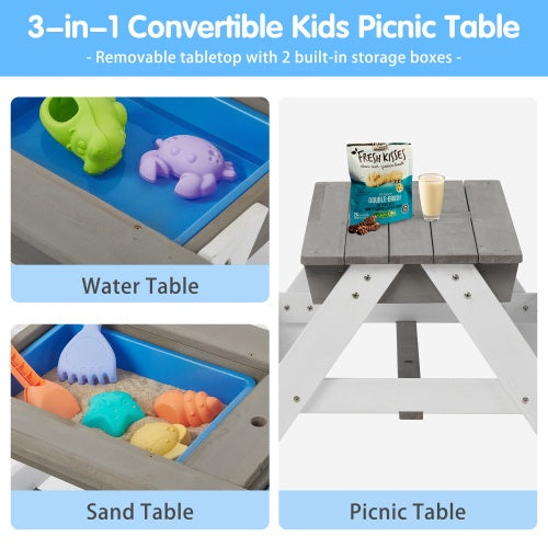 NEW Kids 3-in-1 Children’s Outdoor Wooden Picnic Table With Umbrella