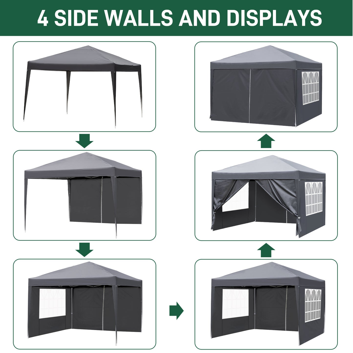 NEW Outdoor 10x10ft Dark Grey 4 Sides-2 Doors 2 Windows Folding Shed Oxford Cloth Iron Pipe Portable Tent