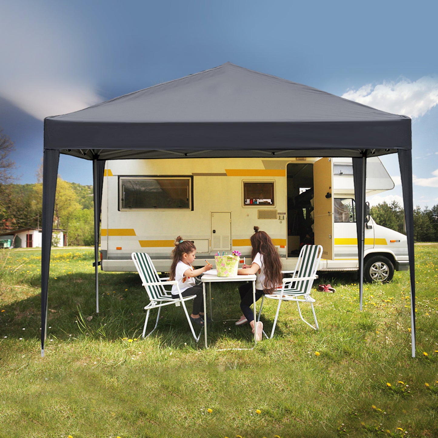 NEW Outdoor 10x10ft Dark Grey 4 Sides-2 Doors 2 Windows Folding Shed Oxford Cloth Iron Pipe Portable Tent